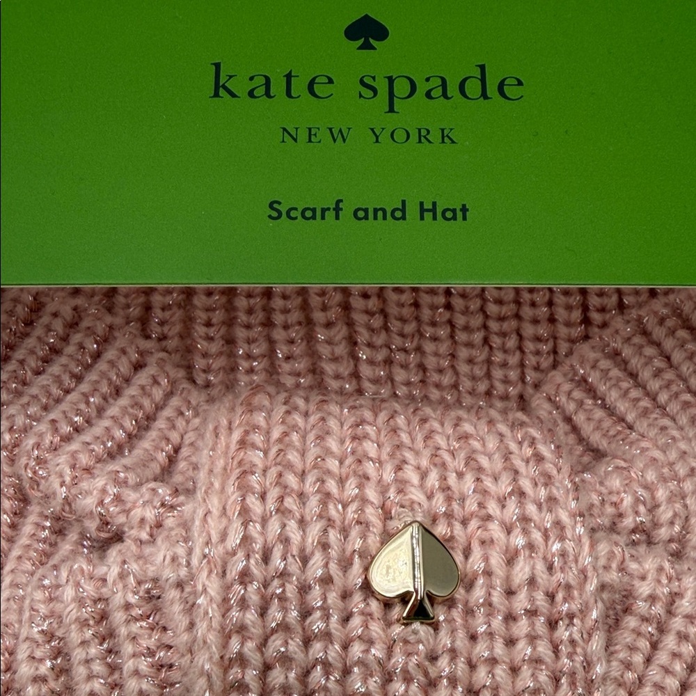 Kate Spade Blush Pink Metallic Rib Scarf & Hat Set - Picture 2 of 7